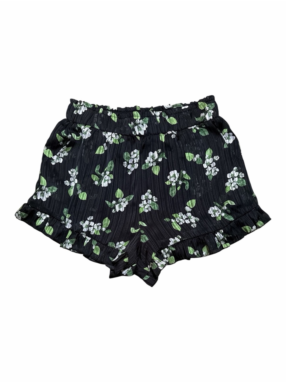 Francesca’s Blue Rain Black Floral Ruffle Shorts Size Small